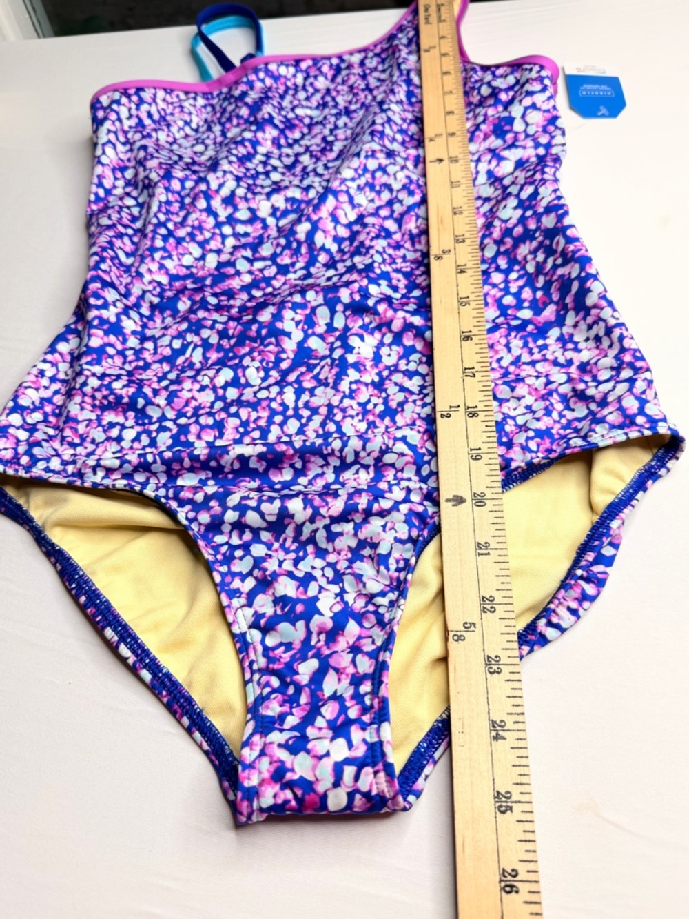 NWT LANDS END One-Shoulder Adjustable Purple Floral Swimsuit Size XL (14-16) - Picture 5 of 7